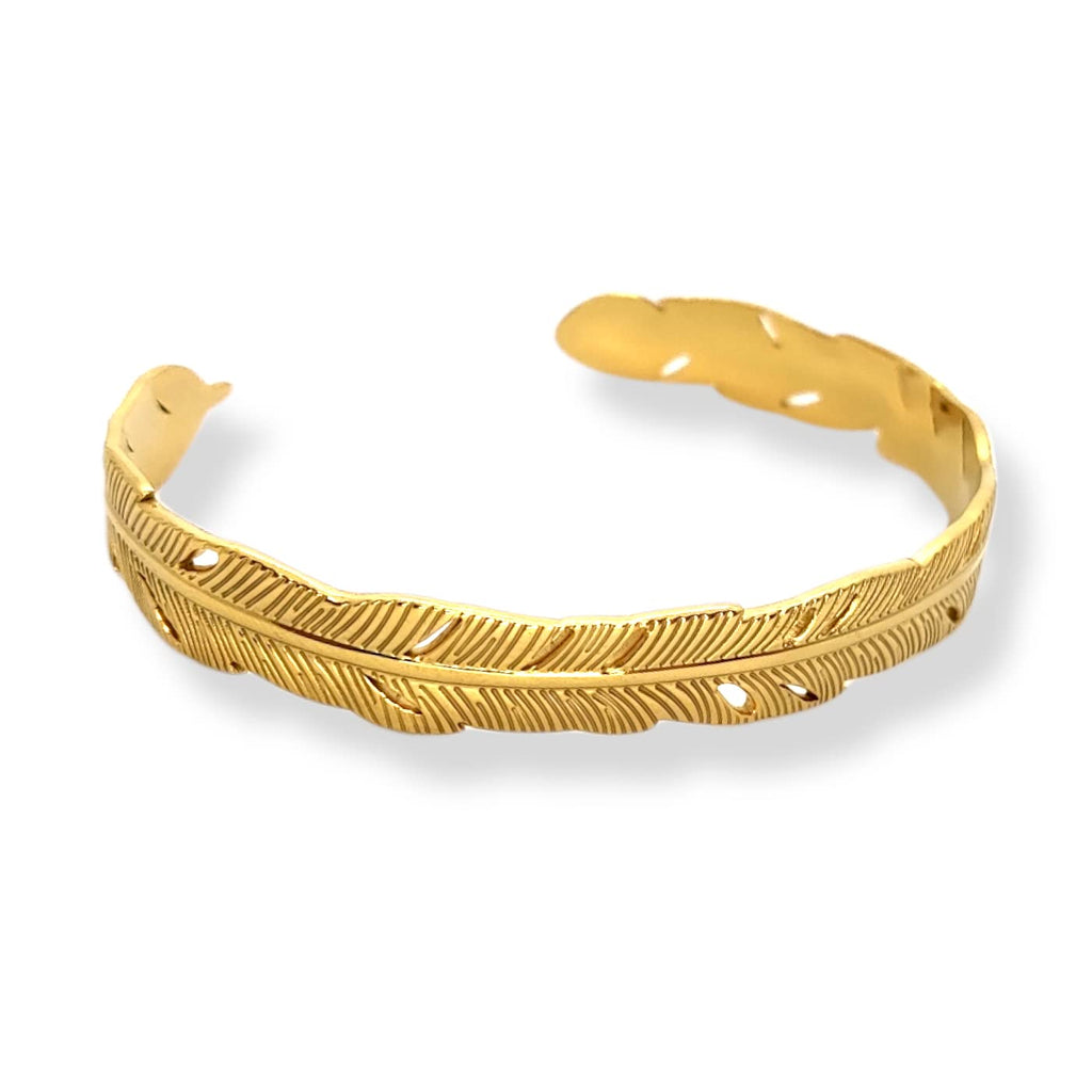 Habibi Jewels Bracciale Fascia Donna Uomo in Acciaio Modello Rigido Gold Color Oro Giallo Dorato con Piuma Regolabile Bracelet for Man Regalo Uomo Festa del Papà Compleanno Laurea Natale