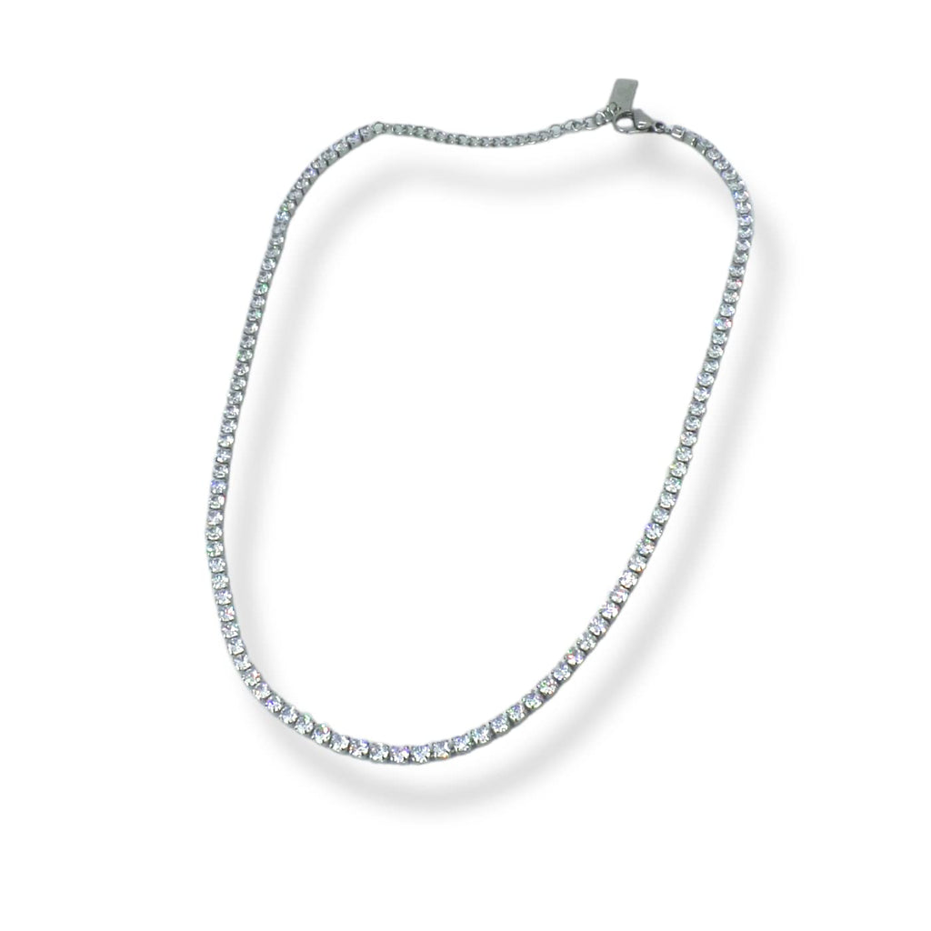 Habibi Jewels Collana Tennis Girocollo da Donna in Acciaio con Strass Bianchi Chiusura a Moschettone Lunghezza Regolabile Compleanno Festa della Mamma Natale Onomastico Festa della Donna