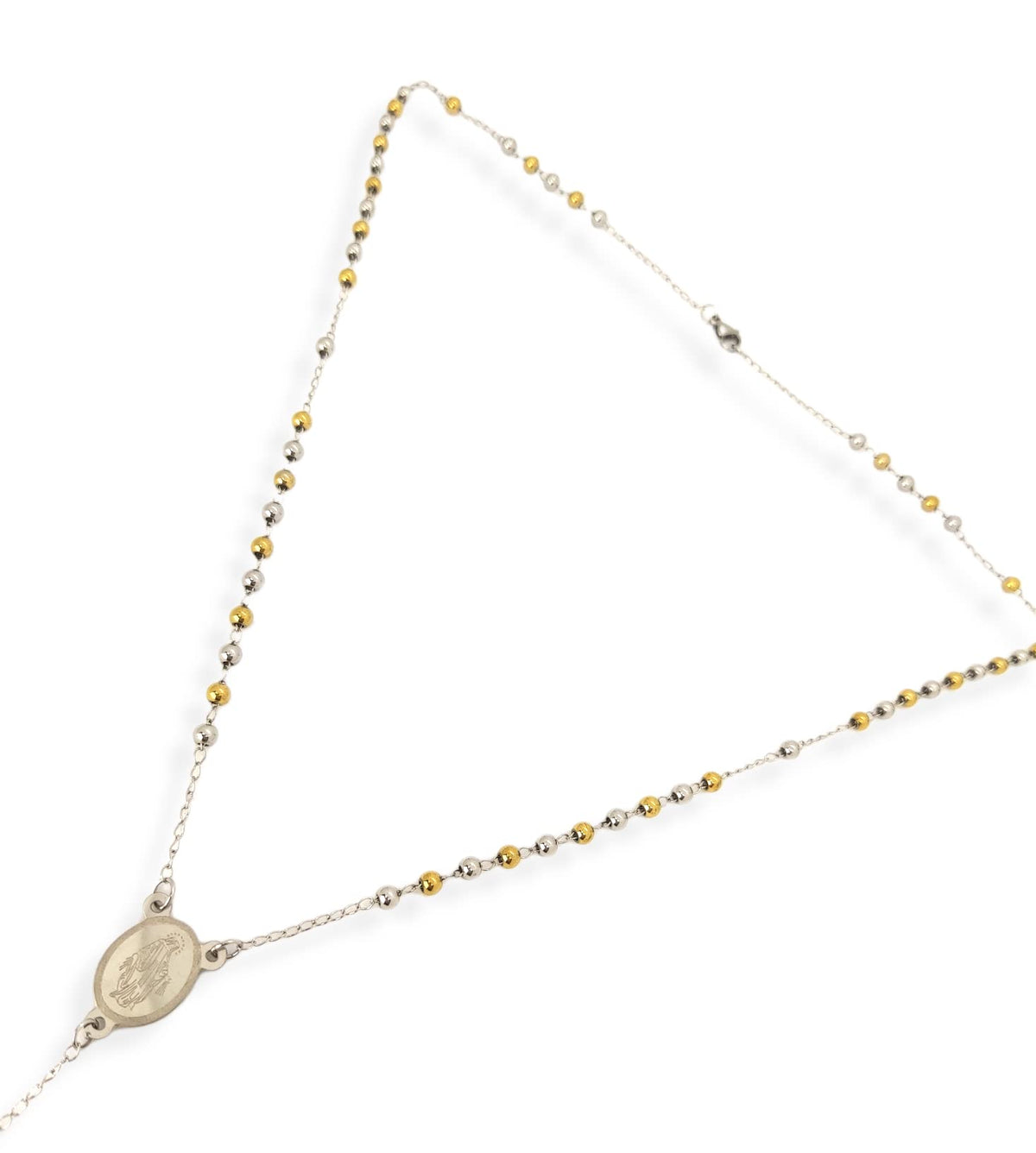 Habibi Jewels Collana Rosario in Acciaio da Uomo Donna Silver e Gold Grani Perline 4 mm Dorata Medaglietta Madonnina e Ciondolo Croce Idea Regalo Compleanno Laurea Onomastico Comunione