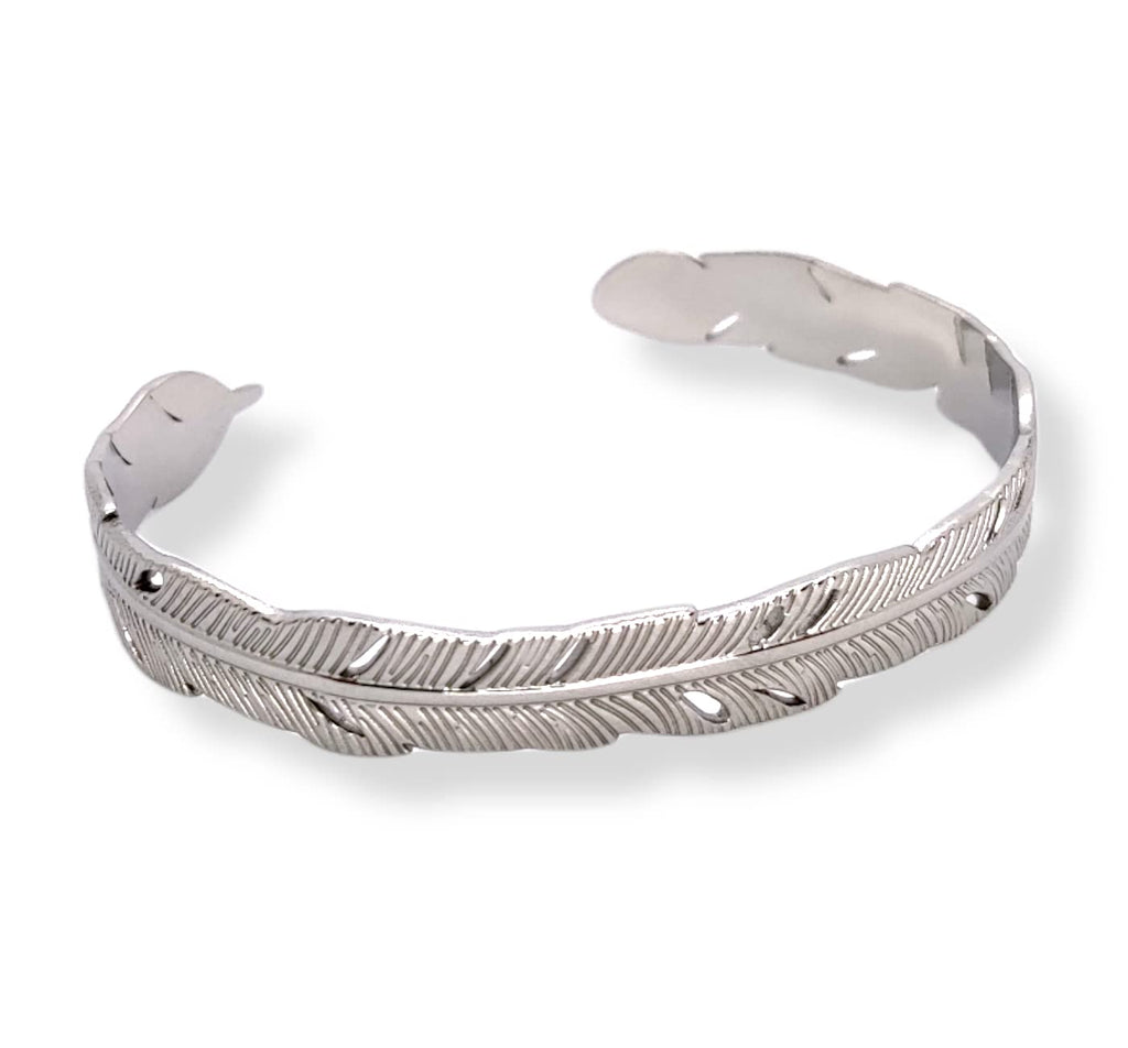 Habibi Jewels Bracciale Fascia Donna Uomo in Acciaio Modello Rigido con Piuma Regolabile Bracelet for Man Regalo Uomo Festa del Papà Compleanno Laurea Natale