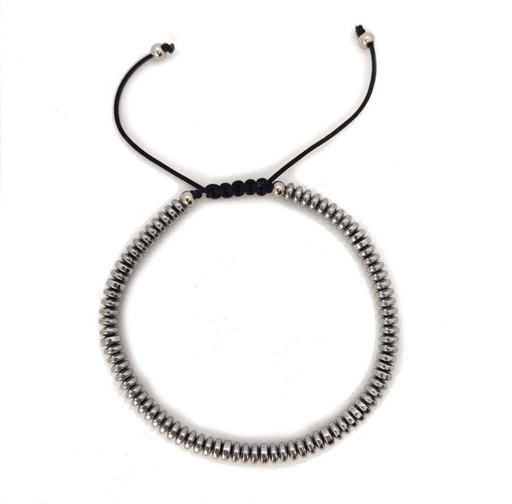Habibi Jewels Bracciale da Uomo in Pietre Dure Rondelle Ematite 4 mm con Elementi in Acciaio e Chiusura Scorrevole Finitura Lucida Creazione artigianale, Made in Italy, Fatto a Mano