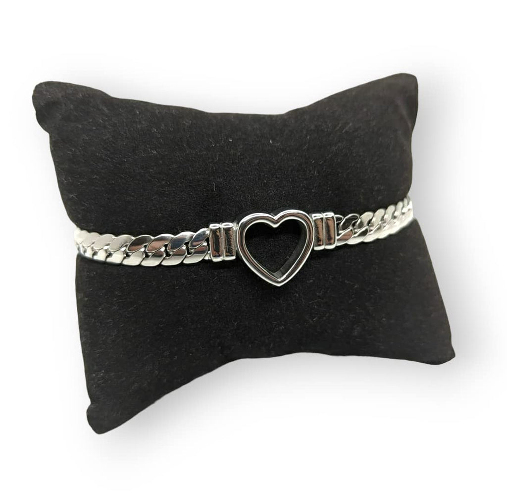Habibi Jewels Bracciale da Donna in Acciaio con Cuore Centrale Silver Catena a Maglia Cubana Regolabile Braccialetto Idea Regalo Festa della Mamma Compleanno Onomastico Natale