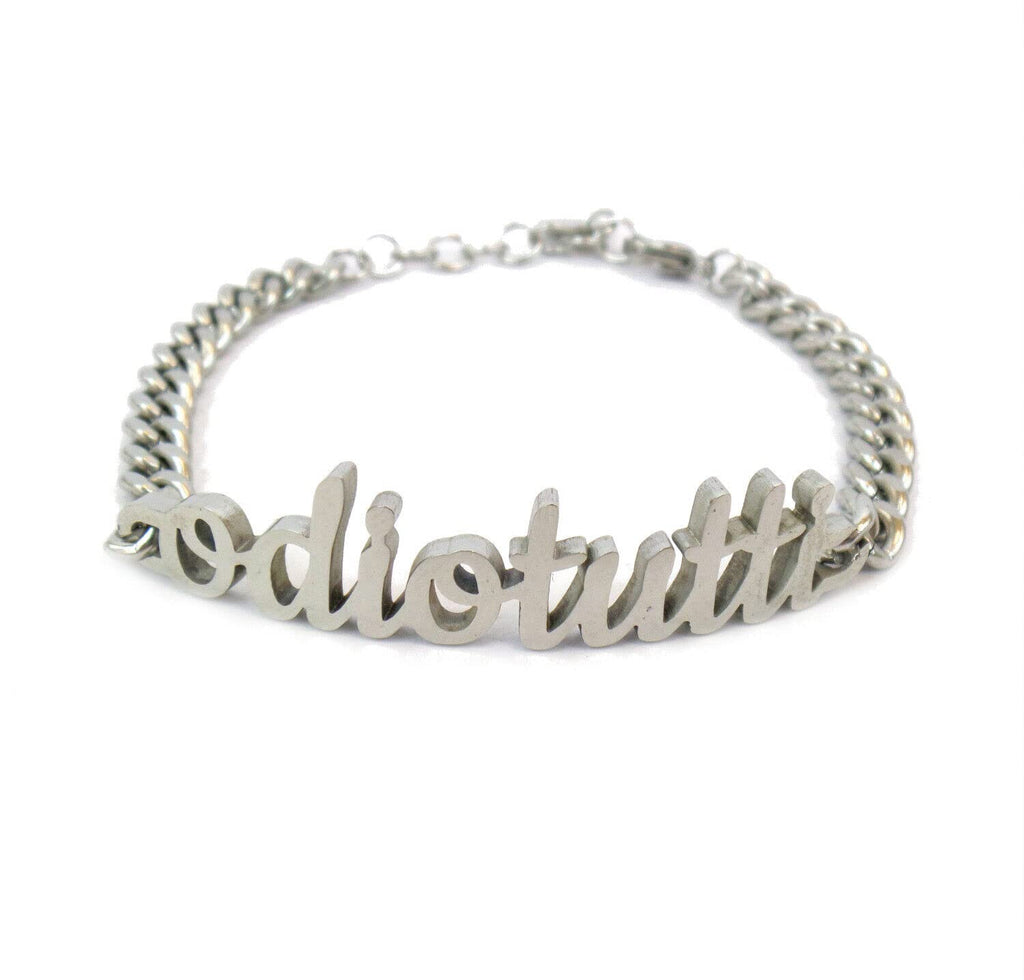 Habibi Jewels Bracciale in Acciaio da Donna con scritta ODIO TUTTI a Maglia Larga Braccialetto Chiusura Moschettone Compleanno Laurea Onomastico Festa della Mamma