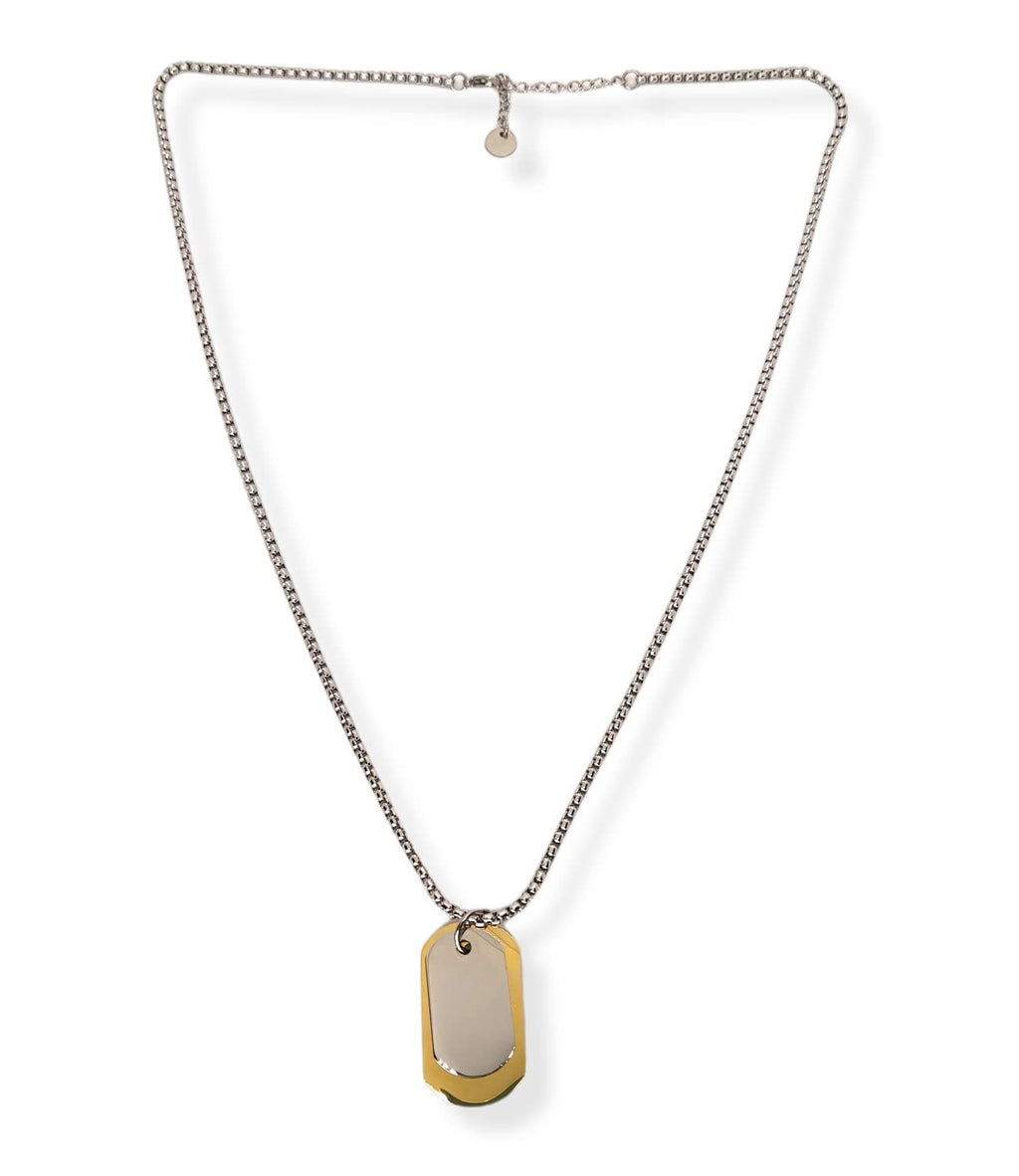 Habibi Jewels Collana in Acciaio da Uomo con Targhetta Militare Acciaio e Oro Giallo Dorata Necklace Man Targhette Piastrina Piastrine Festa del papà Regalo Compleanno Laurea Natale Onomastico