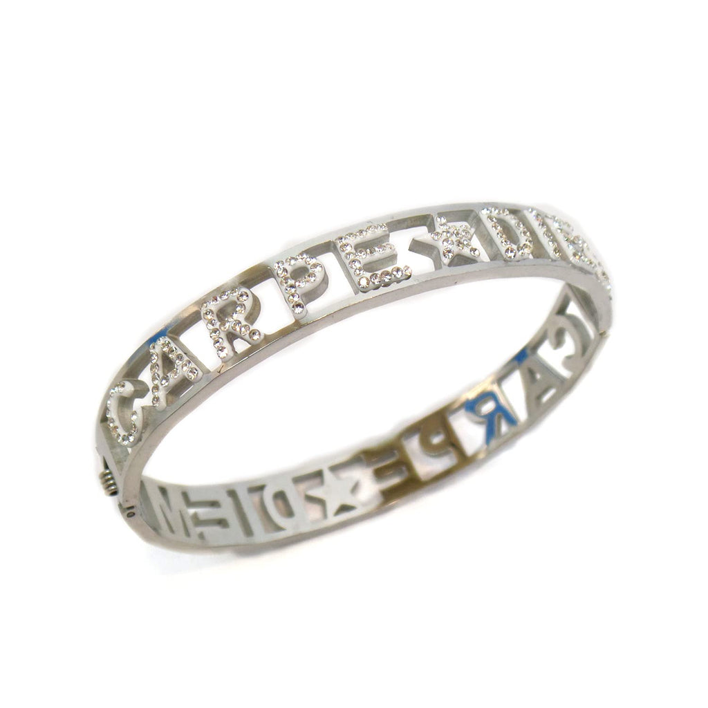 Habibi Jewels Bracciale Carpe Diem Frase Donna Acciaio Modello Rigido con Scritta e Zirconi Bianchi Braccialetto Bracciale Cogli l'attimo Chiusura a Manetta Idea Regalo