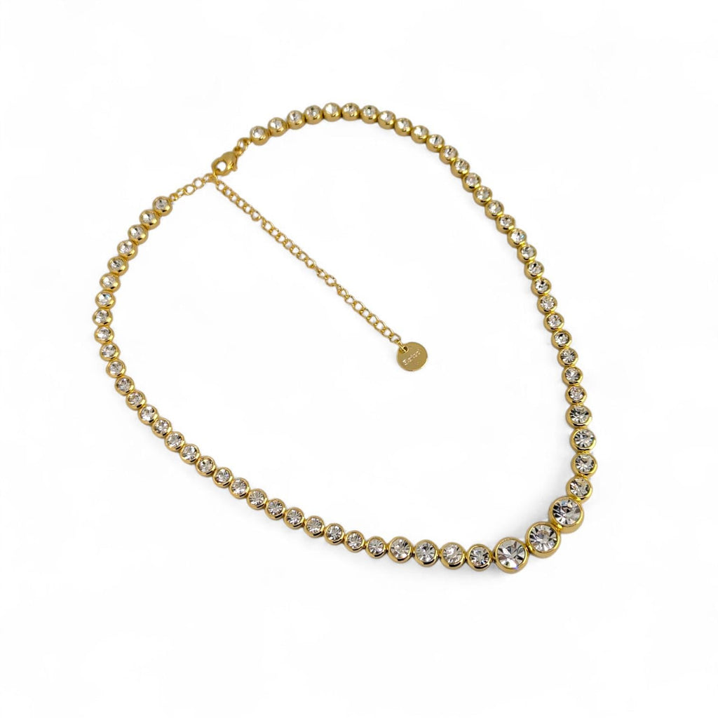 Habibi Jewels Collana da Donna in Acciaio Gold Modello Girocollo Tennis con Cristalli Punti Luce Decrescenti Ideale per Occasioni Speciali Idea Regalo Ragazza Compleanno Festa della Mamma Natale
