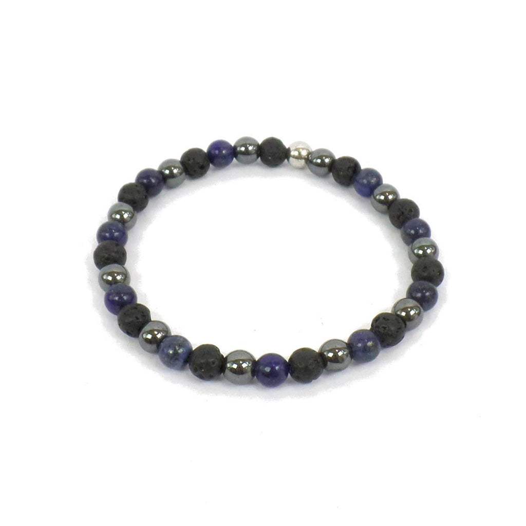 Habibi Jewels Bracciale Elastico con Pietre lapislazzuli, Ematite e Pietra lavica ed Elemento in Argento 925 Prodotto Artigianale Made in Italy Braccialetto