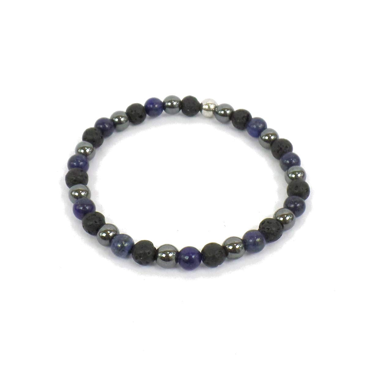 Habibi Jewels Bracciale Elastico con Pietre lapislazzuli, Ematite e Pietra lavica ed Elemento in Argento 925 Prodotto Artigianale Made in Italy Braccialetto