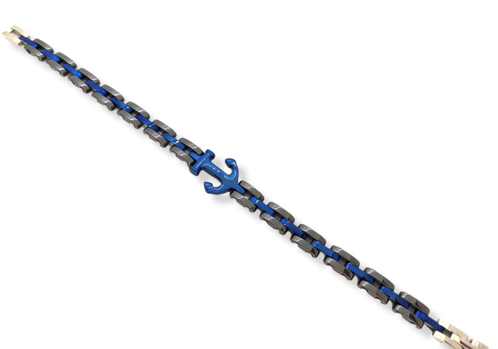 Habibi Jewels Bracciale Ancora Uomo Acciaio Grigio e Blu Chiusura Regolabile Bracelet man Braccialetto Festa del papà Regalo Compleanno Laurea Natale Onomastico