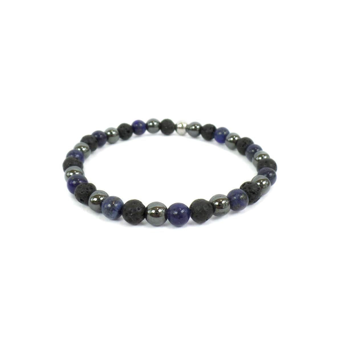 Habibi Jewels Bracciale Elastico con Pietre lapislazzuli, Ematite e Pietra lavica ed Elemento in Argento 925 Prodotto Artigianale Made in Italy Braccialetto