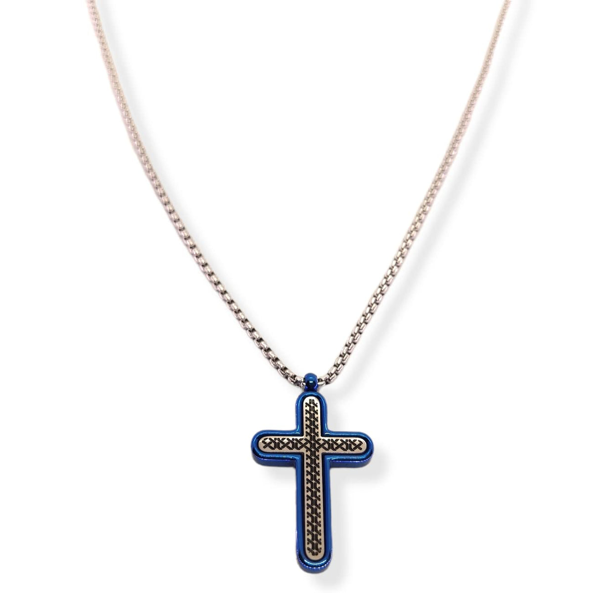 Habibi Jewels Collana Croce Acciaio Uomo Blu Catena a Maglia Chiusura a Moschettone Idea Regalo Festa del Papà Compleanno Laurea