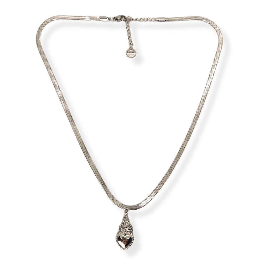Habibi Jewels Collana da Donna in Acciaio Modello Piatto Snake con Ciondolo Sacro Cuore Ex Voto Idea Regalo Compleanno Festa della Mamma Natale