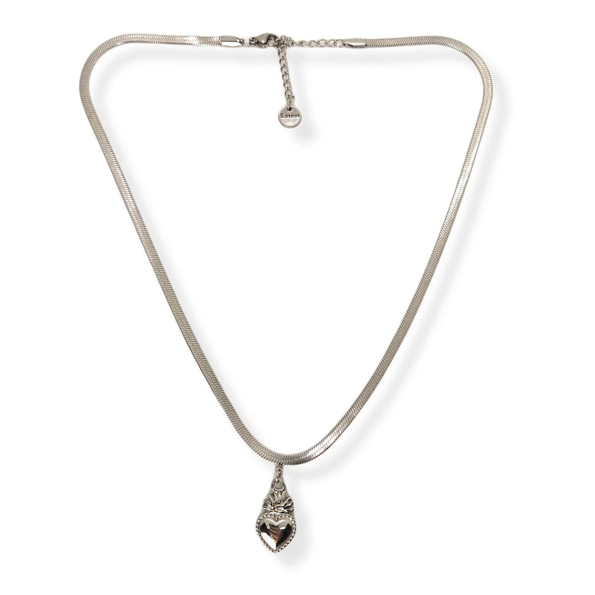 Habibi Jewels Collana da Donna in Acciaio Modello Piatto Snake con Ciondolo Sacro Cuore Ex Voto Idea Regalo Compleanno Festa della Mamma Natale