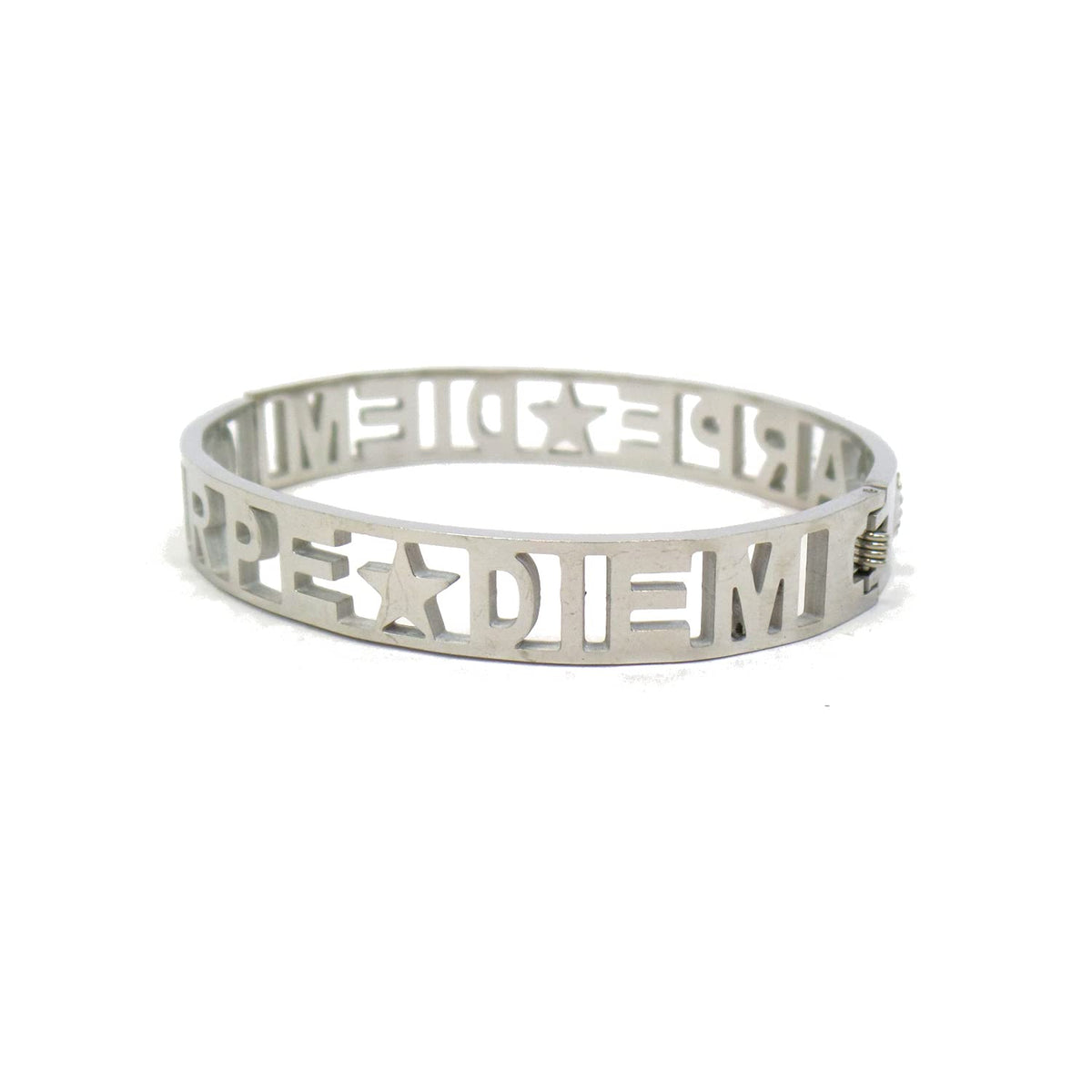 Habibi Jewels Bracciale Carpe Diem Frase Donna Acciaio Modello Rigido con Scritta e Zirconi Bianchi Braccialetto Bracciale Cogli l'attimo Chiusura a Manetta Idea Regalo