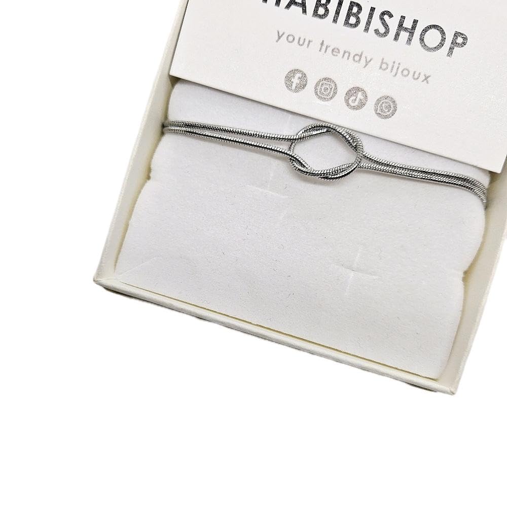 Habibi Jewels Bracciale Nodo D'Amore in Acciaio Silver Argentato da Donna Intrecciato Design Elegante Regolabile Idea Regalo Ragazza Compleanno Festa della Mamma Natale