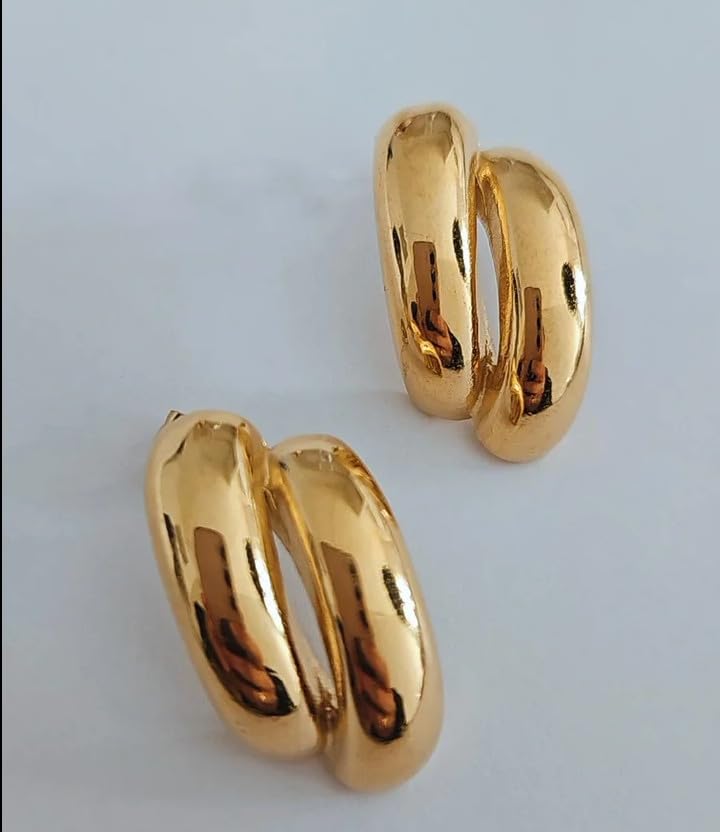 Habibi Jewels Orecchini da Donna Doppio Semicerchio Gold in Acciaio Inossidabile modello Asimmetrico Anallergico Chiusura a Farfallina Idea Regalo Compleanno Laurea Festa