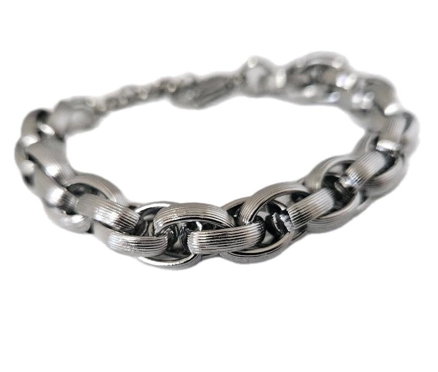 Habibi Jewels Bracciale da Donna in Acciaio Silver Modello Torchon Intrecciato Rigato Idea Regalo Ragazza Compleanno Festa della Mamma Natale