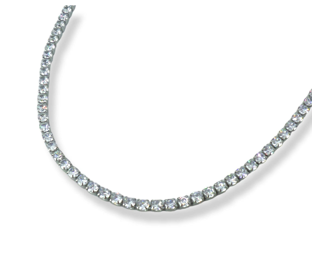 Habibi Jewels Collana Tennis Girocollo da Donna in Acciaio con Strass Bianchi Chiusura a Moschettone Lunghezza Regolabile Compleanno Festa della Mamma Natale Onomastico Festa della Donna