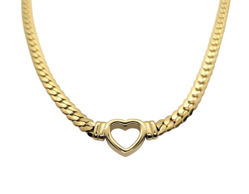 Habibi Jewels Collana a Girocollo da Donna in Acciaio con Cuore Centrale Color Oro Gold Modello Catena Maglia Cubana Idea Regalo Ragazza Compleanno Festa della Mamma Natale
