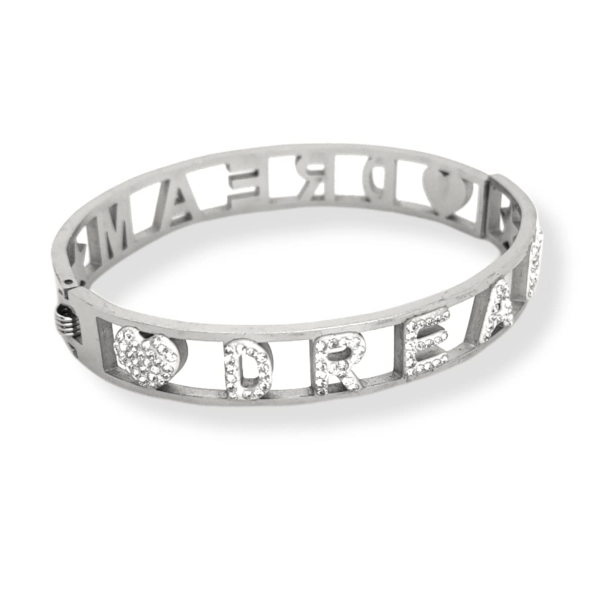 Habibi Jewels Bracciale Scritta Donna Acciaio Modello Rigido DREAM Sogno e Zirconi Bianchi Braccialetto Chiusura a Manetta Bracelet for woman Regalo Festa della Mamma Laurea Compleanno