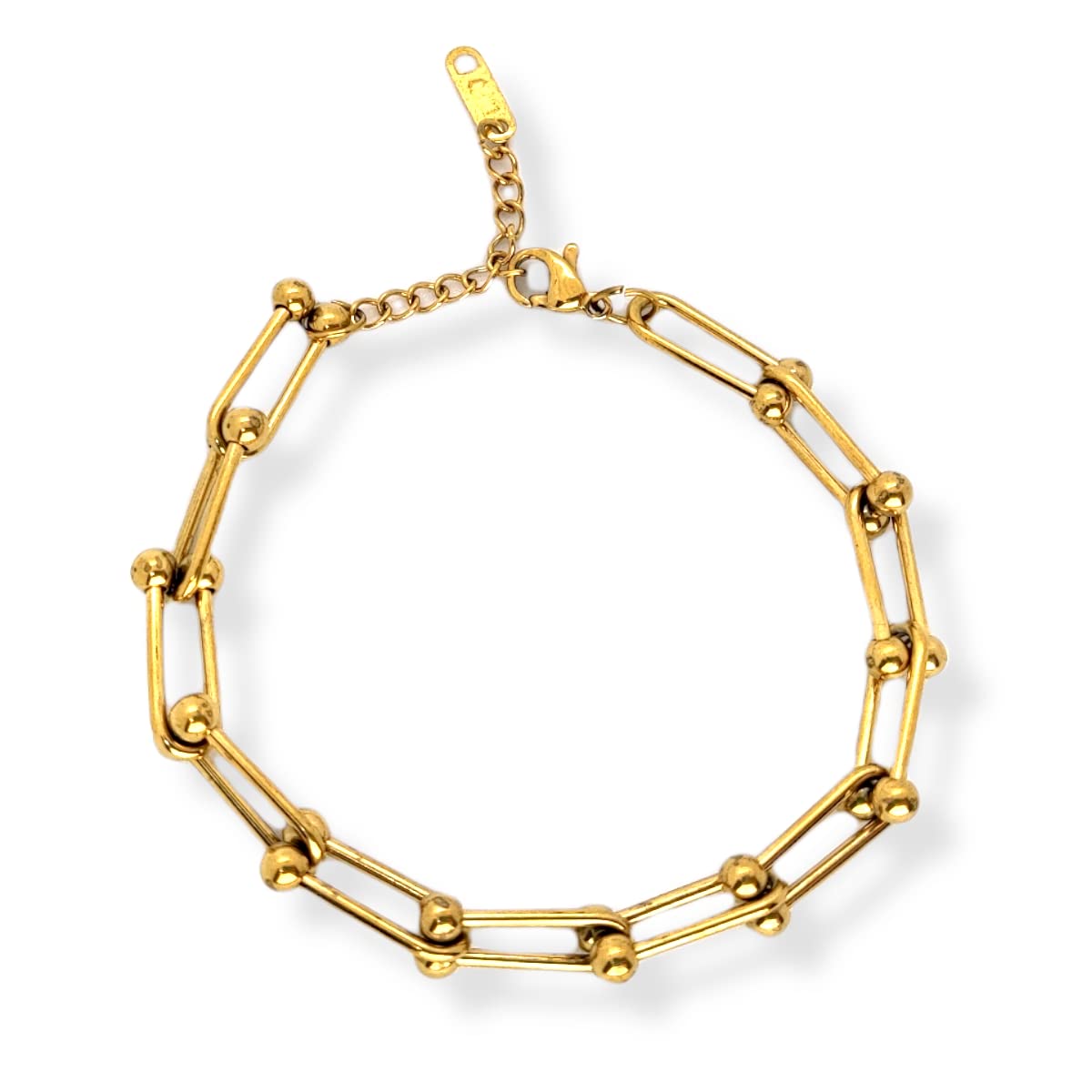 Habibi Jewels Bracciale Catena Uomo in Acciaio Color Oro Giallo Dorato Modello Semirigido Regolabile Bracelet for Man Festa del Papà Natale Laurea Idea Regalo Lucidissimo Compleanno