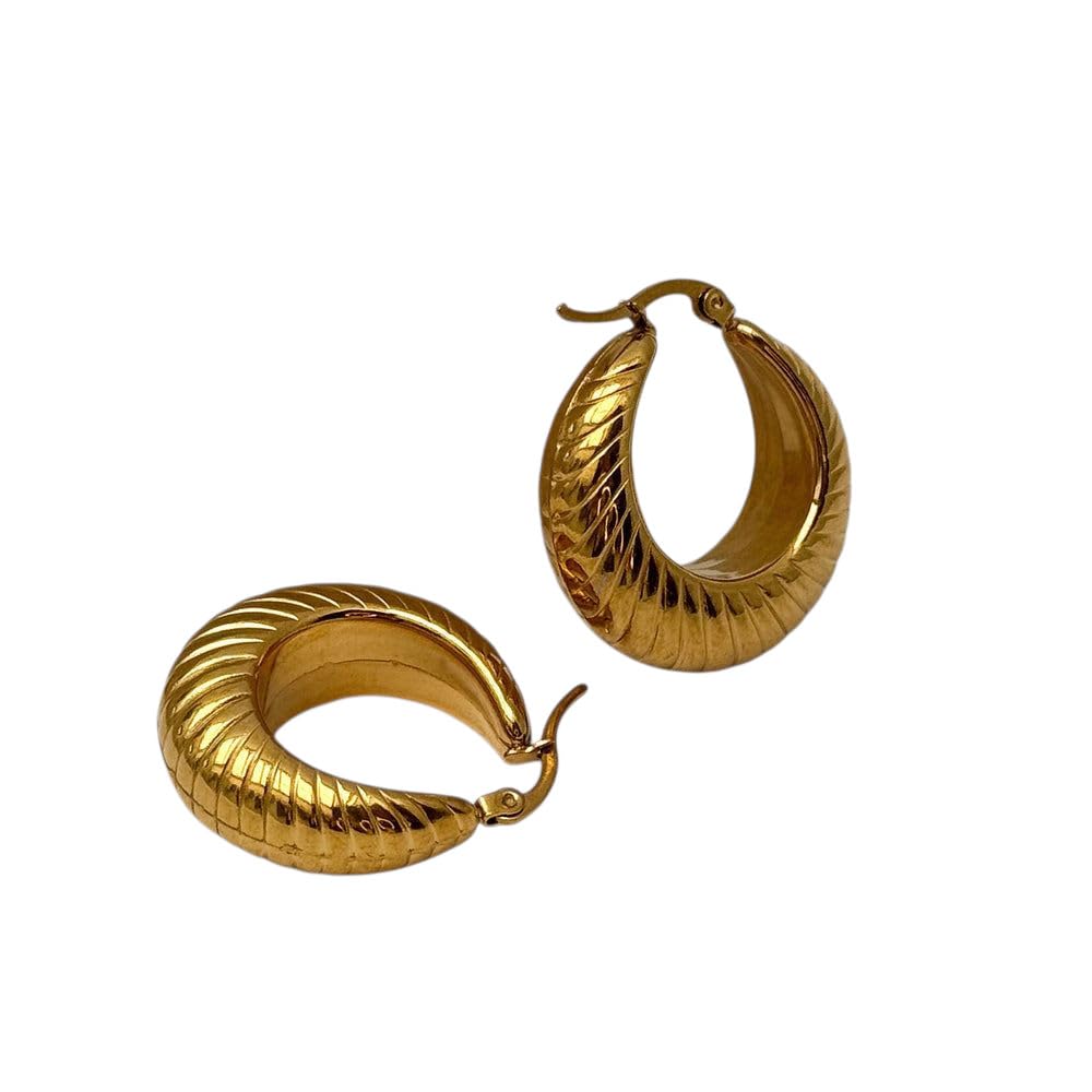 Habibi Jewels Orecchini da Donna Cerchi Cerchietti Rigati Gold in Acciaio Inossidabile modello Bombato Anallergico Idea Regalo Compleanno Laurea Festa