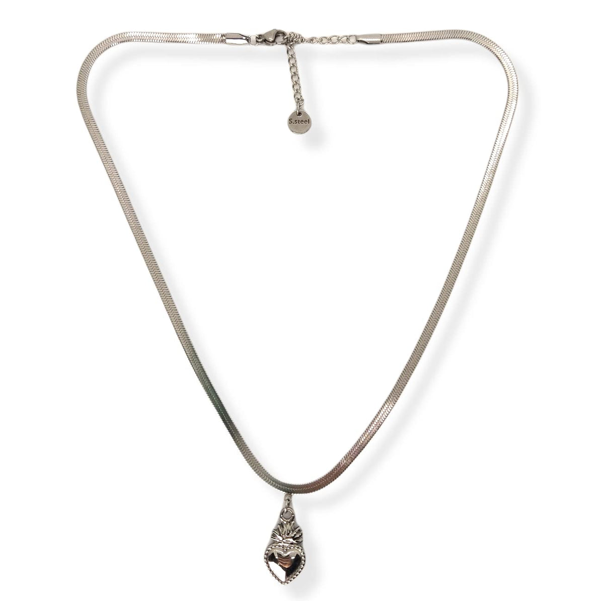 Habibi Jewels Collana da Donna in Acciaio Modello Piatto Snake con Ciondolo Sacro Cuore Ex Voto Idea Regalo Compleanno Festa della Mamma Natale