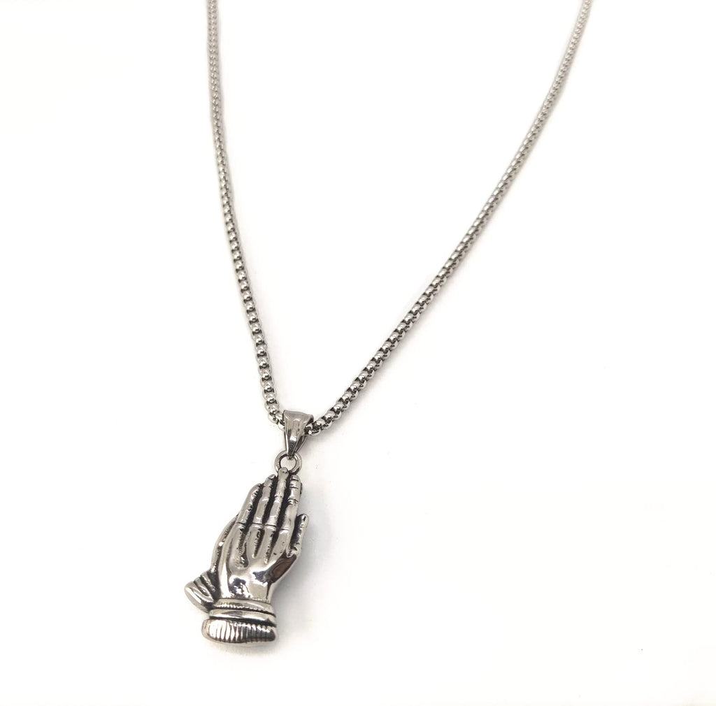 Habibi Jewels Collana in Acciaio con Ciondolo Mani in Preghiera Uomo Catena Maglia Veneziana Chiusura a Moschettone Idea Regalo Festa del Papà Compleanno Laurea Religione