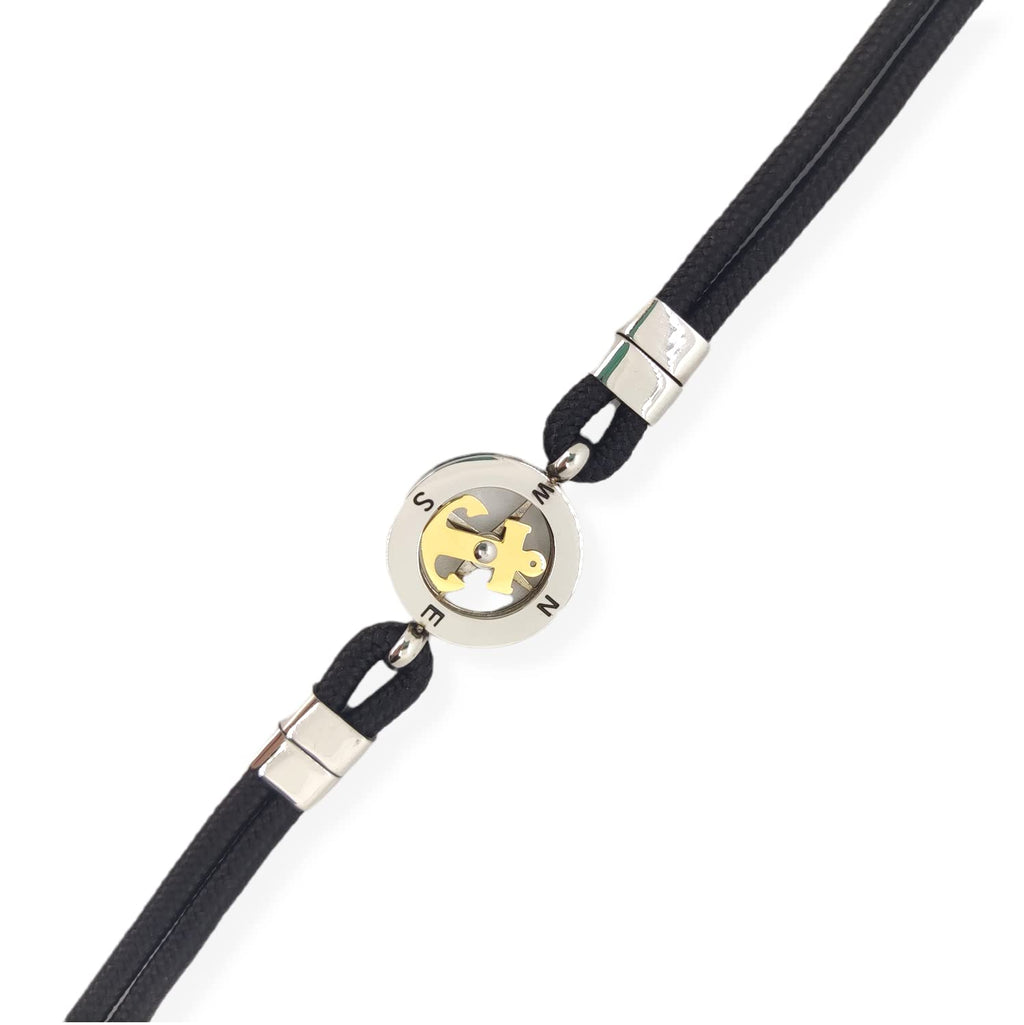 Habibi Jewels Bracciale Ancora Uomo in Acciaio e Cordino Nero con Centrale Dorata Chiusura ad Incastro Braccialetto Navy Idea Regalo Festa del Papà Compleanno Laurea