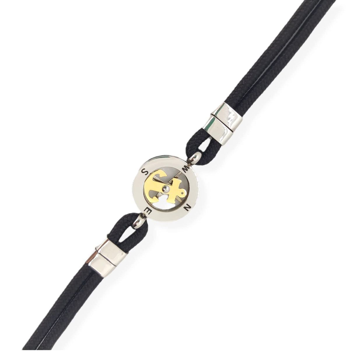 Habibi Jewels Bracciale Ancora Uomo in Acciaio e Cordino Nero con Centrale Dorata Chiusura ad Incastro Braccialetto Navy Idea Regalo Festa del Papà Compleanno Laurea