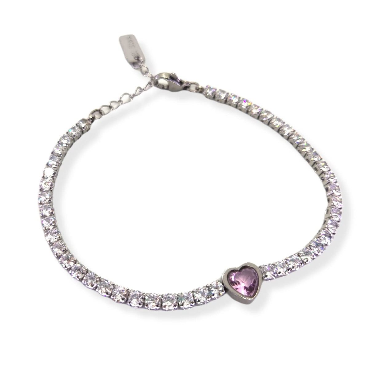 Habibi Jewels Bracciale Tennis Donna in Acciaio con Cuore Brillantino Rosa e Strass Brillantini Braccialetto Idea Regalo Festa della Mamma Compleanno Laurea