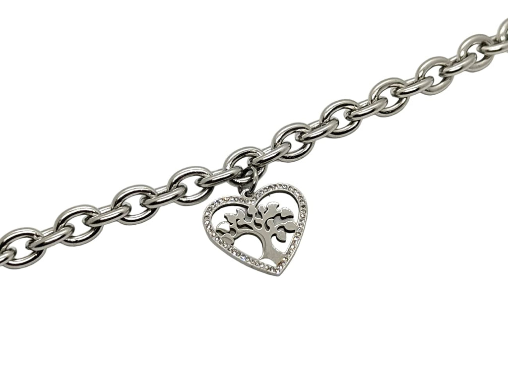 Bracciale da Donna in Acciaio con Cuore Albero della Vita Zirconi Brillantini Catena a Maglia Larga Braccialetto Compleanno Laurea Onomastico Festa della Mamma Festa della Donna Amicizia