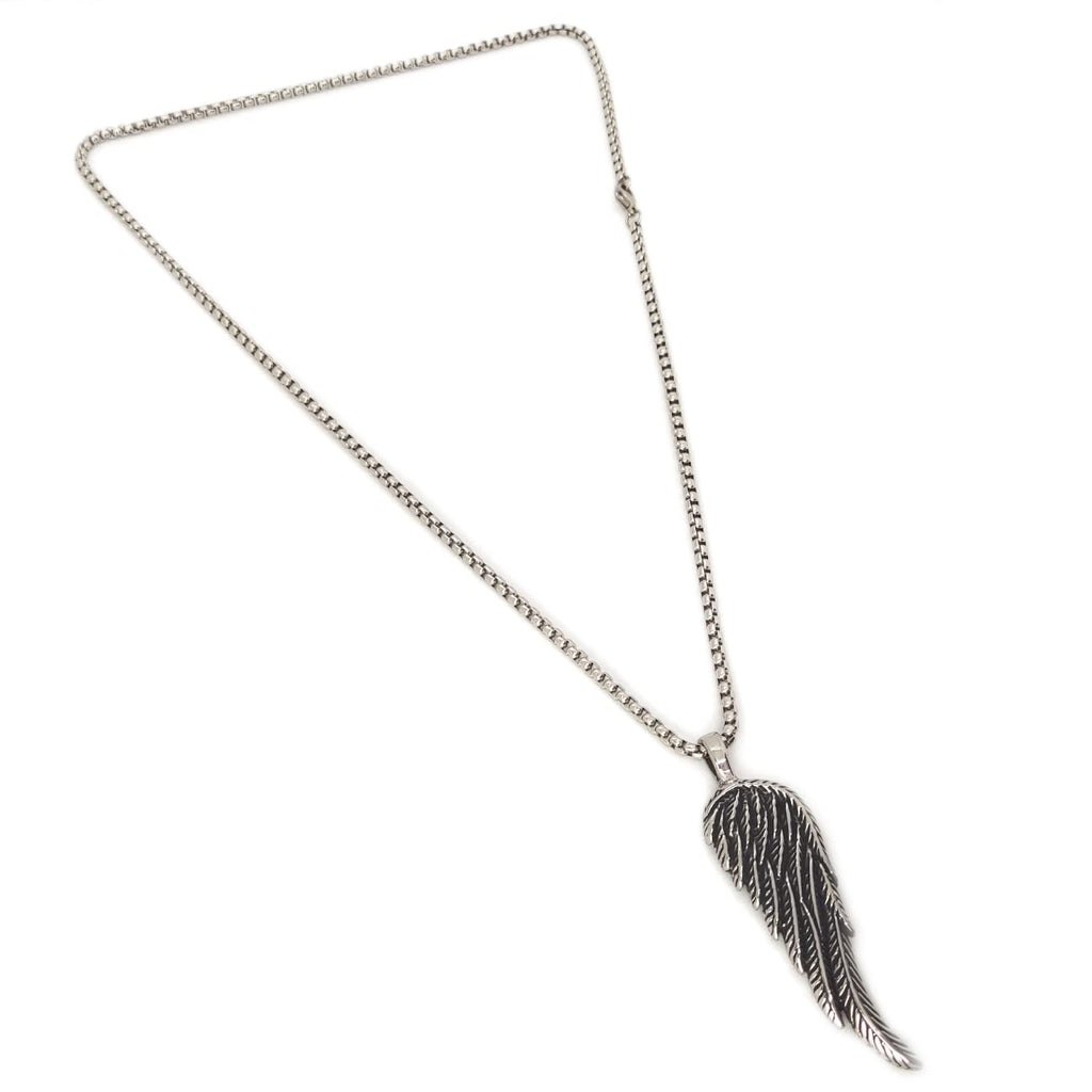 Habibi Jewels Collana Uomo Ala Piuma Ali d'Angelo in Acciaio con Catena a Maglia Veneziana Chiusura a Moschettone Idea Regalo Festa del Papà Natale Compleanno Laurea San Valentino