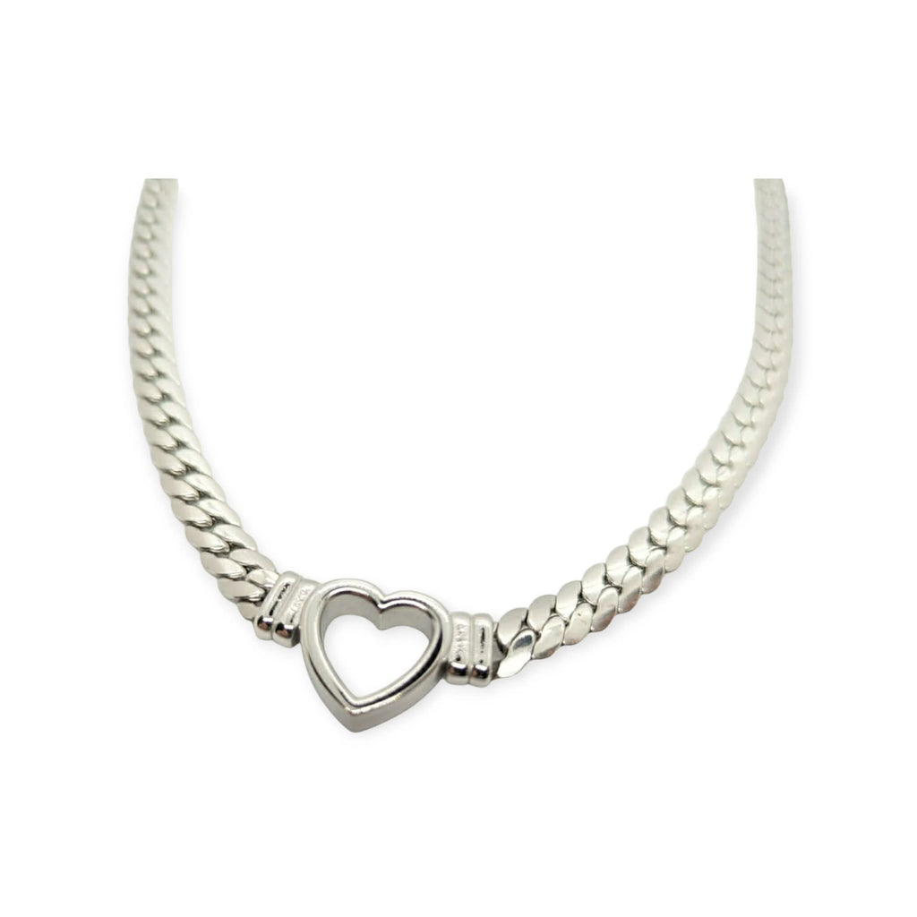 Habibi Jewels Collana a Girocollo da Donna in Acciaio con Cuore Centrale Silver Modello Catena Maglia Cubana Idea Regalo Ragazza Compleanno Festa della Mamma Natale