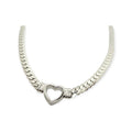 Habibi Jewels Collana a Girocollo da Donna in Acciaio con Cuore Centrale Silver Modello Catena Maglia Cubana Idea Regalo Ragazza Compleanno Festa della Mamma Natale