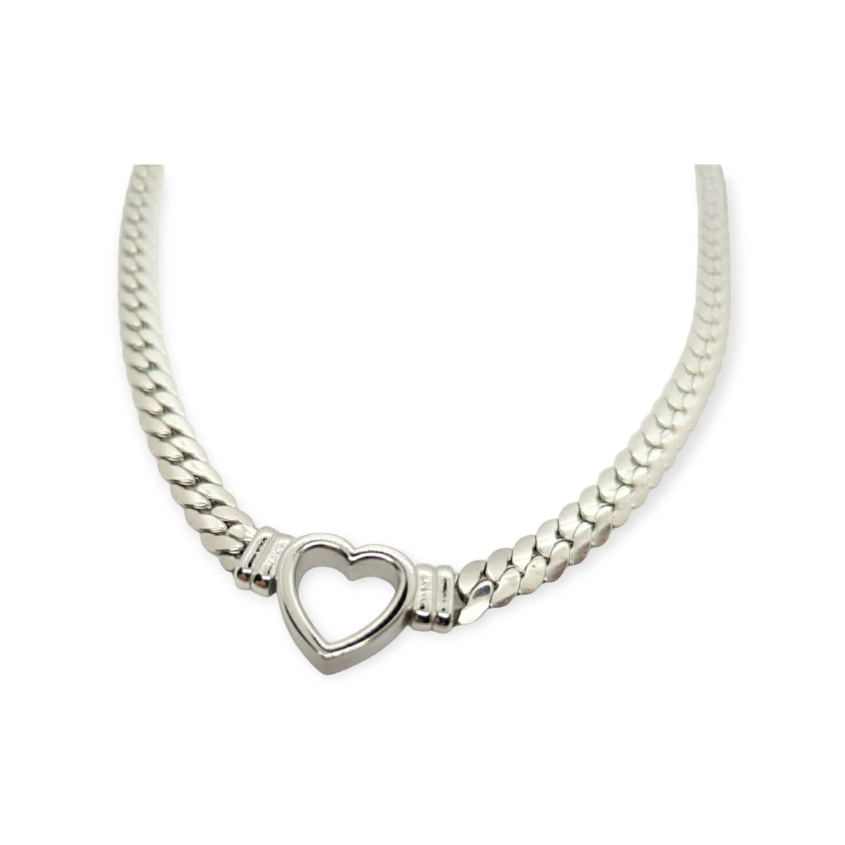 Habibi Jewels Collana a Girocollo da Donna in Acciaio con Cuore Centrale Silver Modello Catena Maglia Cubana Idea Regalo Ragazza Compleanno Festa della Mamma Natale