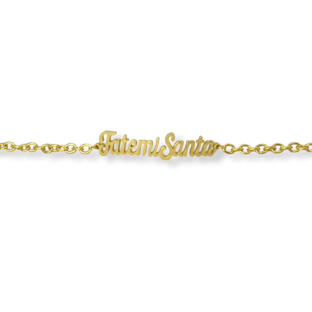 Habibi Jewels Bracciale in Acciaio da Donna con scritta FATEMI SANTA Color Oro Gold Catena a Maglie Braccialetto Chiusura Moschettone Compleanno Laurea Onomastico Festa della Mamma Festa della Donna