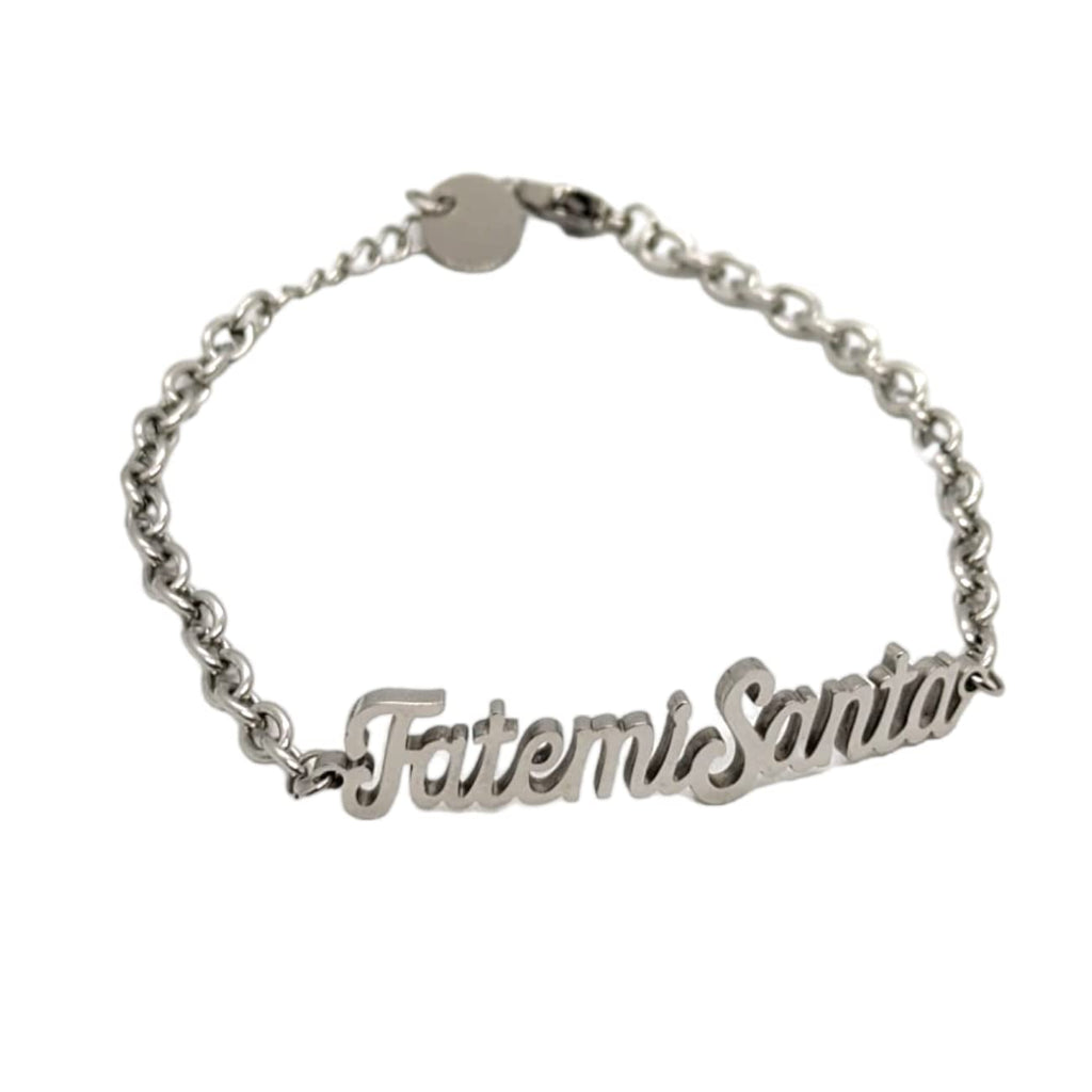 Habibi Jewels Bracciale in Acciaio da Donna con scritta FATEMI SANTA Silver Catena a Maglie Braccialetto Chiusura Moschettone Compleanno Laurea Onomastico Festa della Mamma Festa della Donna