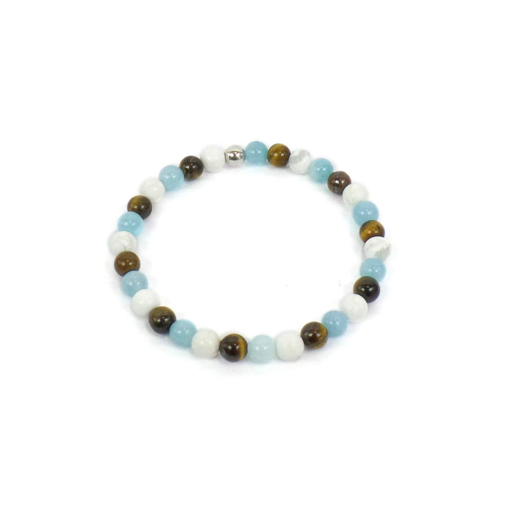 Habibi Jewels Bracciale Elastico con Pietre aulite, Occhio di Tigre, angelite ed Elemento in Argento 925 Prodotto Artigianale Made in Italy