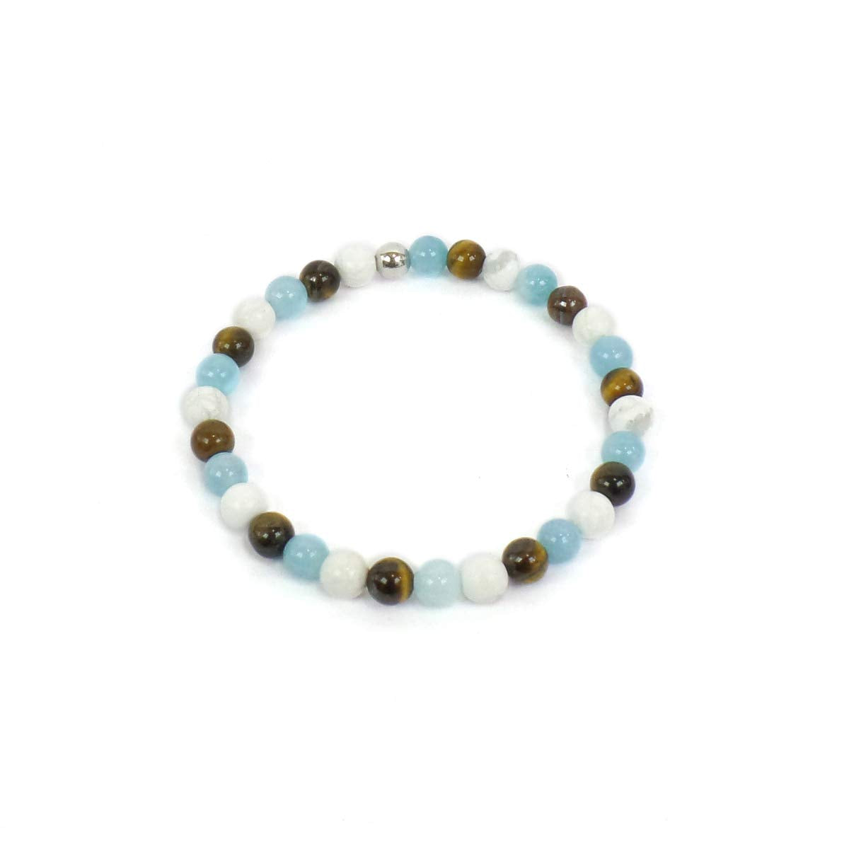 Habibi Jewels Bracciale Elastico con Pietre aulite, Occhio di Tigre, angelite ed Elemento in Argento 925 Prodotto Artigianale Made in Italy