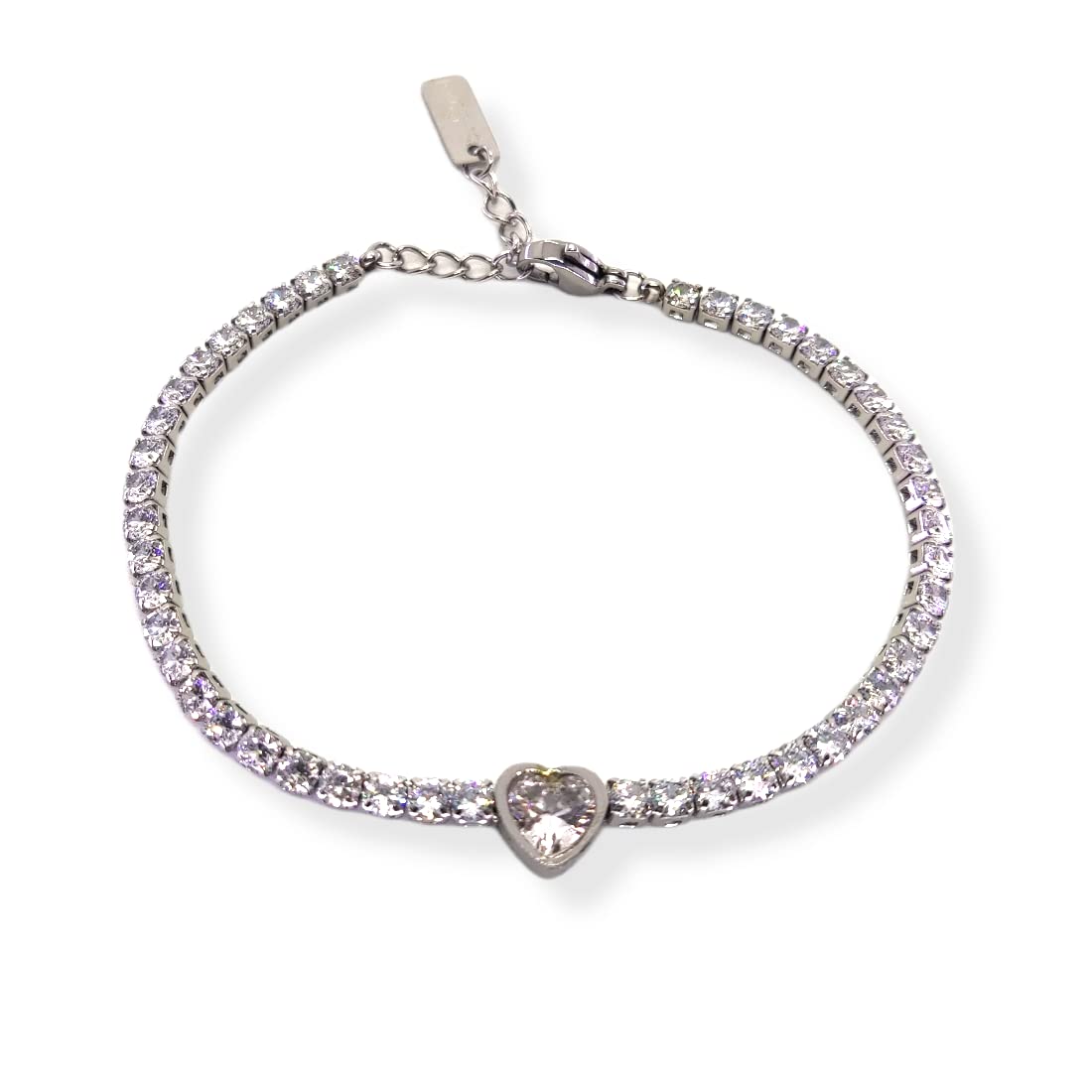 Habibi Jewels Bracciale Tennis Donna in Acciaio con Cuore Brillantino Bianco e Strass Brillantini Braccialetto Idea Regalo Festa della Mamma Compleanno Laurea