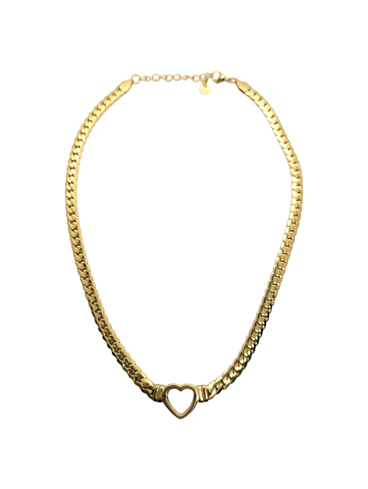 Habibi Jewels Collana a Girocollo da Donna in Acciaio con Cuore Centrale Color Oro Gold Modello Catena Maglia Cubana Idea Regalo Ragazza Compleanno Festa della Mamma Natale