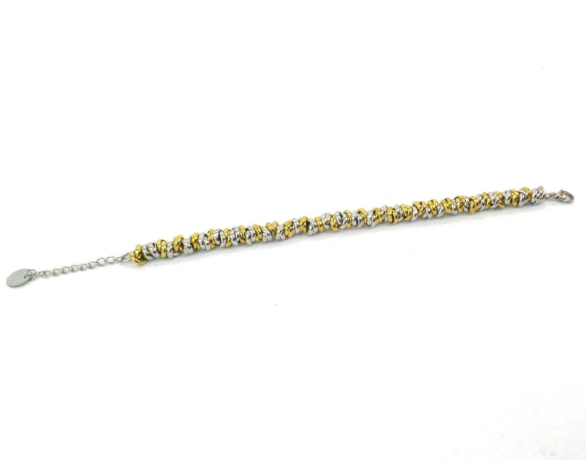 Bracciale Cerchietti da Donna in Acciaio con Nodini Intrecciati Color Acciaio e Oro Giallo Dorato Chiusura a Moschettone Braccialetto Idea Regalo Festa della Mamma Festa della Donna Compleanno Laurea