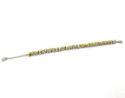 Bracciale Cerchietti da Donna in Acciaio con Nodini Intrecciati Color Acciaio e Oro Giallo Dorato Chiusura a Moschettone Braccialetto Idea Regalo Festa della Mamma Festa della Donna Compleanno Laurea