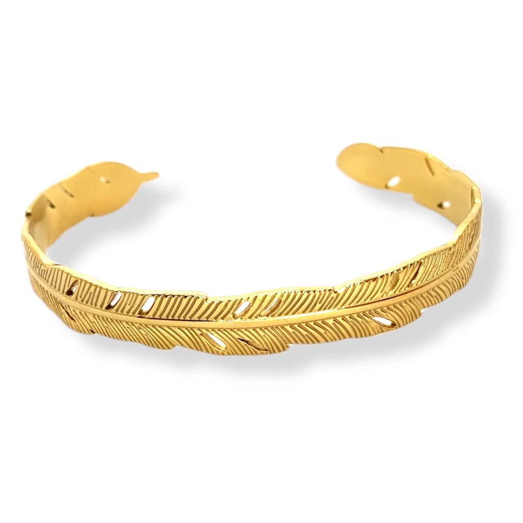 Habibi Jewels Bracciale Fascia Donna Uomo in Acciaio Modello Rigido Gold Color Oro Giallo Dorato con Piuma Regolabile Bracelet for Man Regalo Uomo Festa del Papà Compleanno Laurea Natale