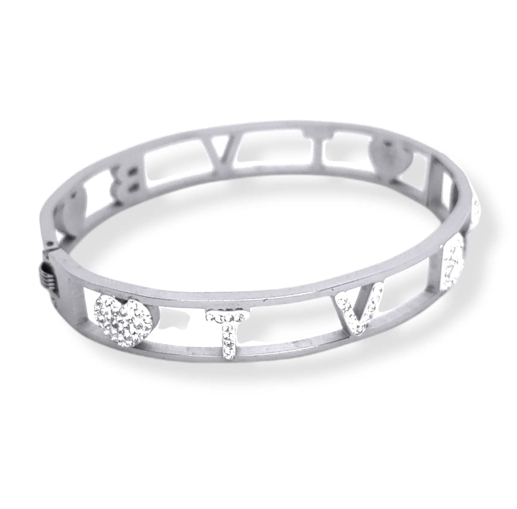 Bracciale Ti Voglio Bene Frase Donna Acciaio Modello Rigido con Scritta TVB e Zirconi Bianchi Braccialetto Scritta Bracelet for woman Regalo Festa della mamma Laurea Compleanno Chiusura a Manetta