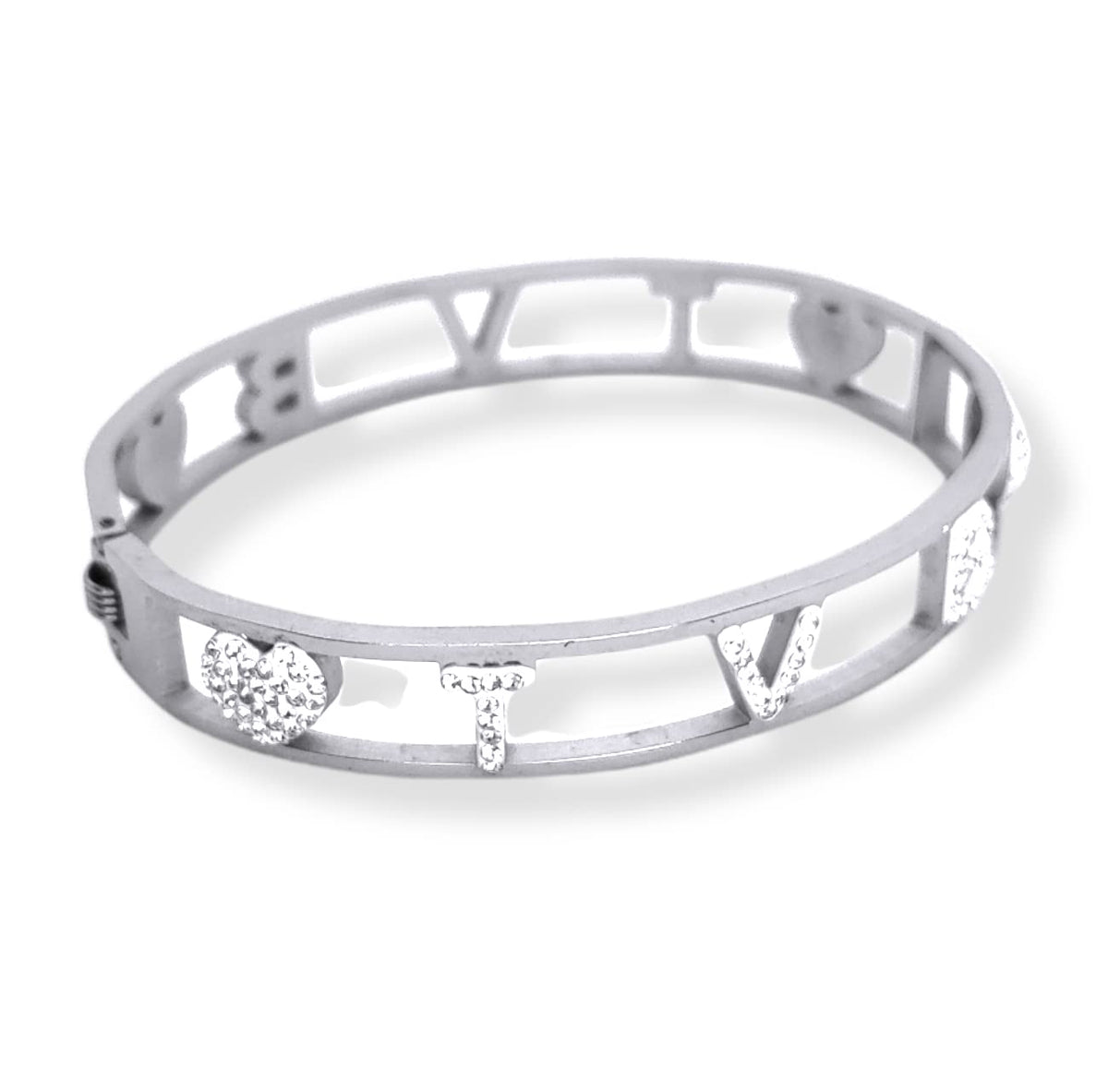 Bracciale Ti Voglio Bene Frase Donna Acciaio Modello Rigido con Scritta TVB e Zirconi Bianchi Braccialetto Scritta Bracelet for woman Regalo Festa della mamma Laurea Compleanno Chiusura a Manetta
