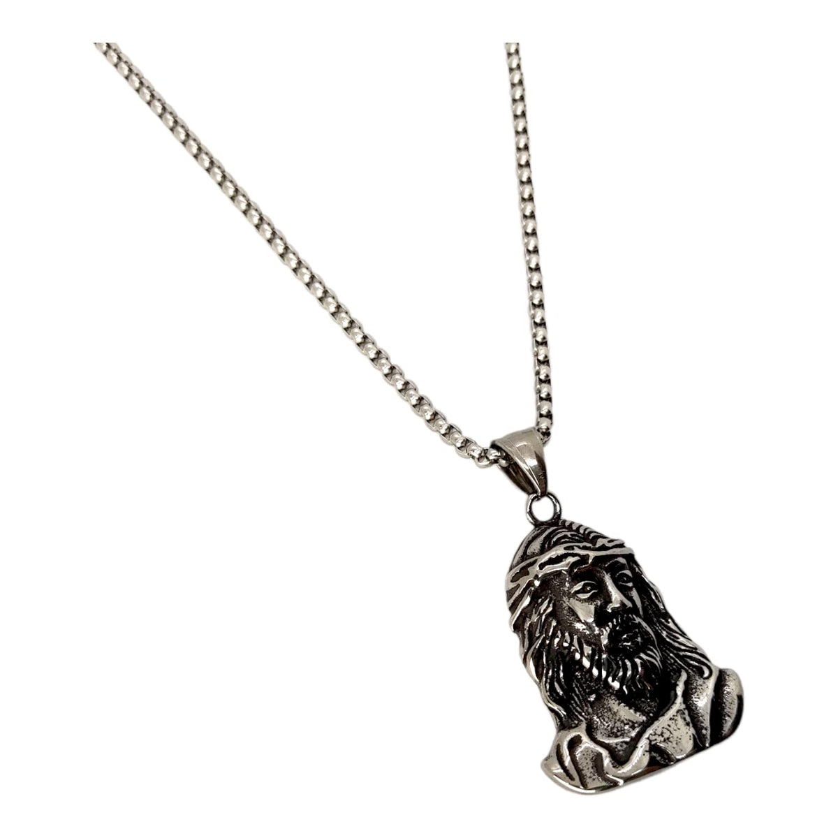 Habibi Jewels Collana Volto Santo Gesù da Uomo in Acciaio con Catena a Maglia Veneziana Cristo Religione Chiusura a Moschettone Idea Regalo Festa del Papà Natale Compleanno Laurea