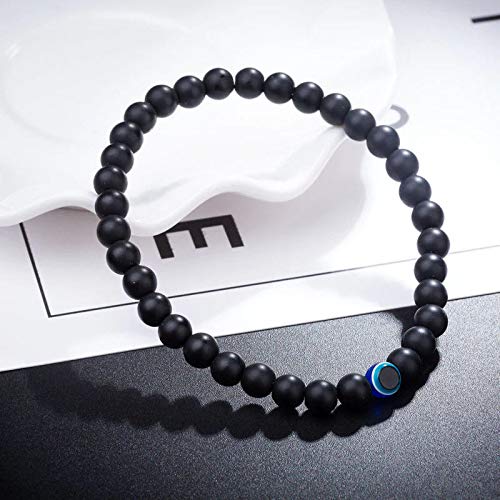 Habibi Jewels Bracciale elastico da uomo donna con pietre onice satinata 6mm e Occhio di Allah portafortuna Braccialetto
