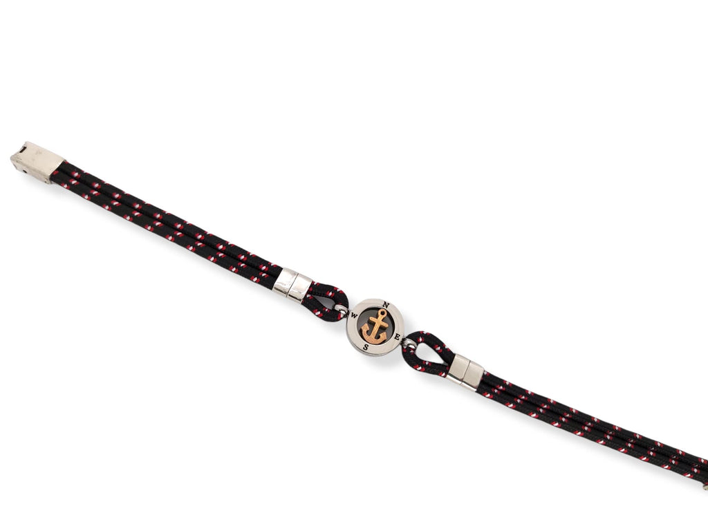Habibi Jewels Bracciale Ancora Uomo in Acciaio e Cordino Nero e Rosso con Chiusura ad Incastro Braccialetto Navy Idea Regalo Festa del Papà Compleanno Laurea